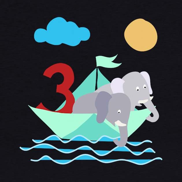 Elephants In Paper Boat Sea 3 Years Birthday by SinBle